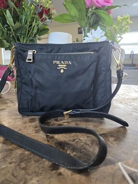 Prada Black Nylon Shoulder Crossbody with Gold Hardware